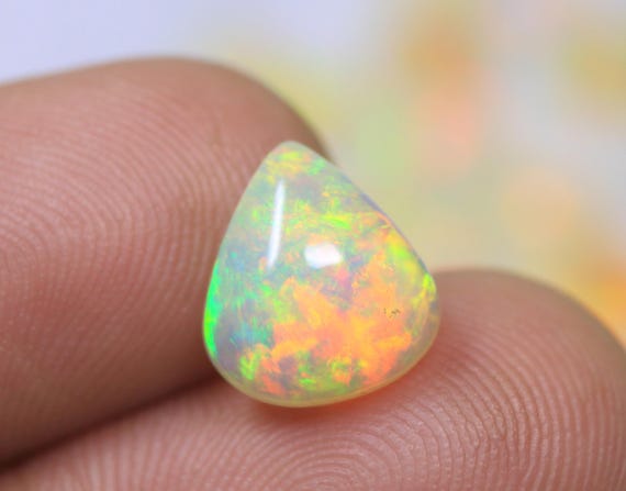 Natural Welo Fire Opal Cabochon, AAA Grade Pear Ethiopian Opal Gemstone (2.50 Carat)