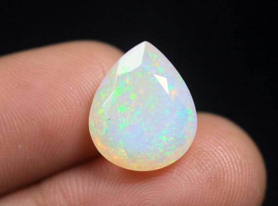 Pear Faceted Ethiopian Opal Gemstone: 5.10 CT Multi Fire White Opal For Jewelry Making