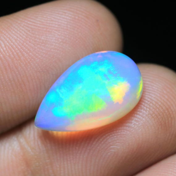 Pear Shape Welo Opal Cabochon, Ethiopian White Opal Gemstone (17.30x10.40x7 MM)