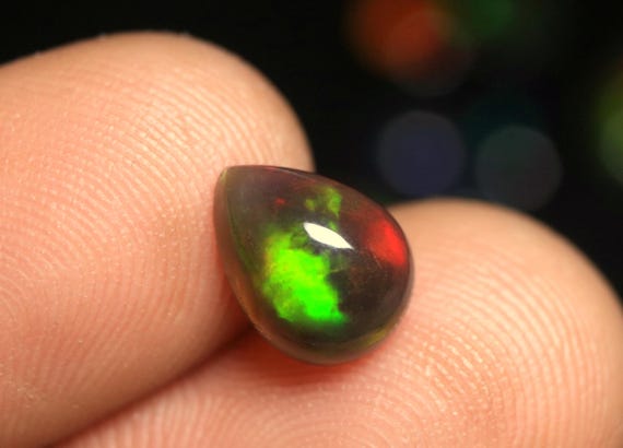 Black Opal Flat Back Cabochon: 1.00 CT Natural Fire Ethiopian Opal Gemstone, 10x7.50x4.30 MM