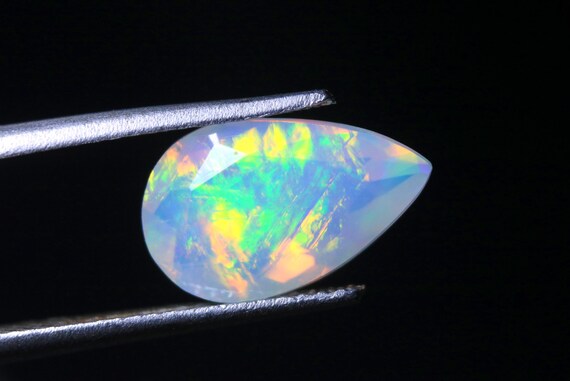 Natural Ethiopian Opal Pear Shape Gemstone: Multi Flashy Fire Welo Opal Stone