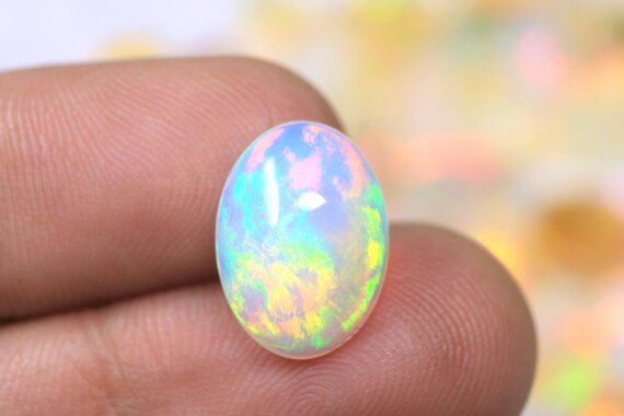 Ethiopian Fire Opal Cabochon, 4.35 Carat AAA++ Natural Rainbow Opal Loose Gemstone