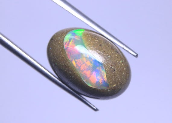 Natural Multi Fire Opal Cabochon: 6.00 Carat Ethiopian Boulder Opal Loose Gemstone For Jewelry