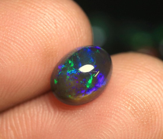 Black Ethiopian Opal Cabochon: 1.55 CT Hand Polished Multi Fire Opal Loose Gemstone