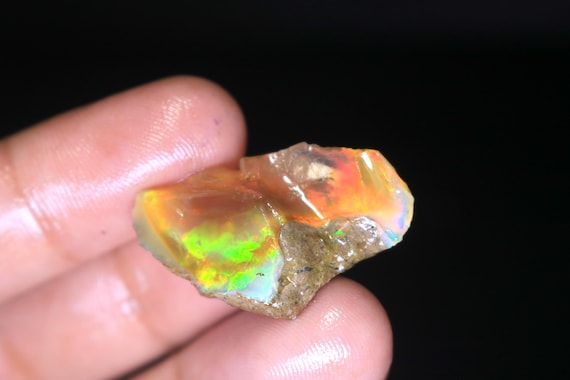 16 CT Ethiopian Welo Opal Rough Gemstone, Crystal Fire Opal, October Birthstone