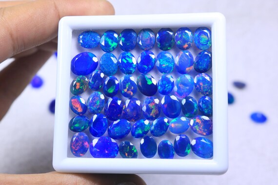 Wholesale Faceted Blue Ethiopian Opal Loose Stone Lot, AAA Grade Welo Fire Opal Gemstone