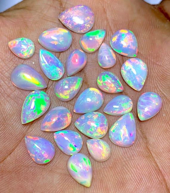 Wholesale Ethiopian Opal Pear Cabochon Lot, Natural Multi Fire Opal Gemstone For Jewelry