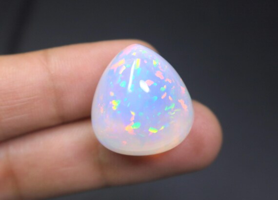Natural Ethiopian Opal Heart Cabochon, 39.40 Carat Genuine Multi Flashy Fire Opal Loose Gemstone