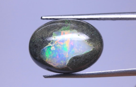 Black Opal Loose Gemstone: 8.20 Carat Ethiopian Welo Boulder Opal Jewelry Cabochon, October Birthstone