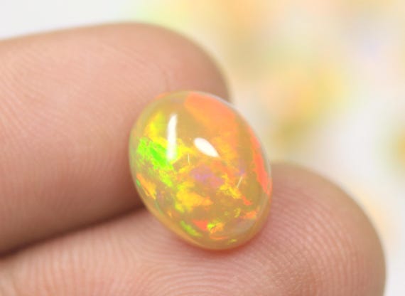 Yellow Ethiopian Welo Opal Cabochon Gemstone, 3.25 Carat Natural Rainbow Opal Stone For Jewelry