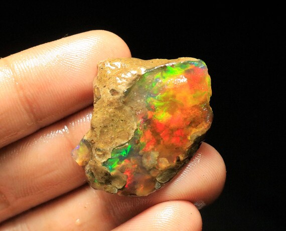 Natural Ethiopian Opal Rough: Raw Welo Fire Opal Gemstone, 37 CTS