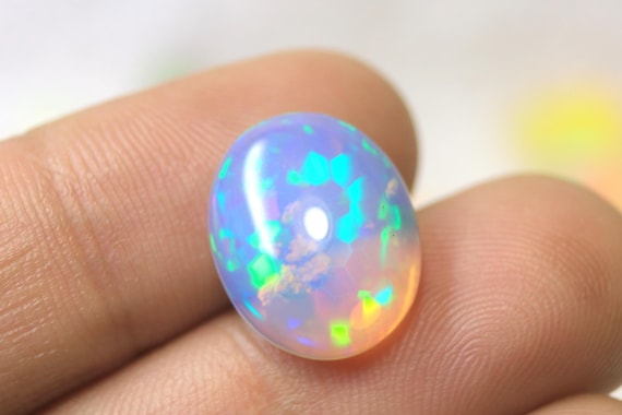 Rainbow Ethiopian Fire Opal Cabochon: 5.90 CT Oval Multicolor Flashy Opal Gemstone 16x13x6 MM