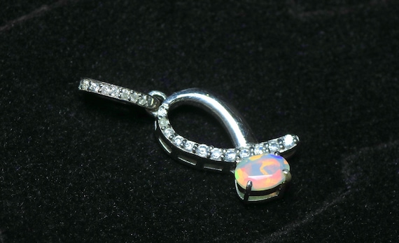 Ethiopian Opal Pendant: Sterling Silver Necklace, Moissanite Accents