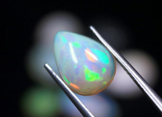 Welo Pear Opal Gemstone: 3.00 CT Ethiopian Fire Opal Cabochon for Jewelry Making