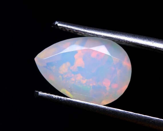Ethiopian Opal Gemstone: 1.25 CT Pear Faceted Cut Galaxy Fire Opal Jewelry Stone