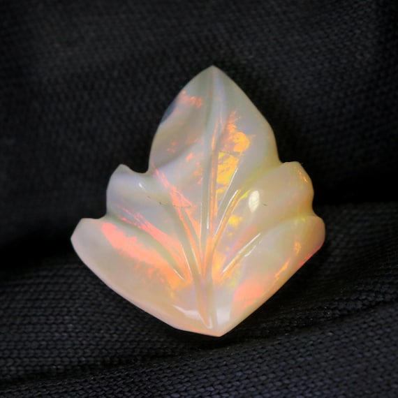 Fire Ethiopian Opal Leaf Carving Gemstone, 3.10 CT Loose Opal