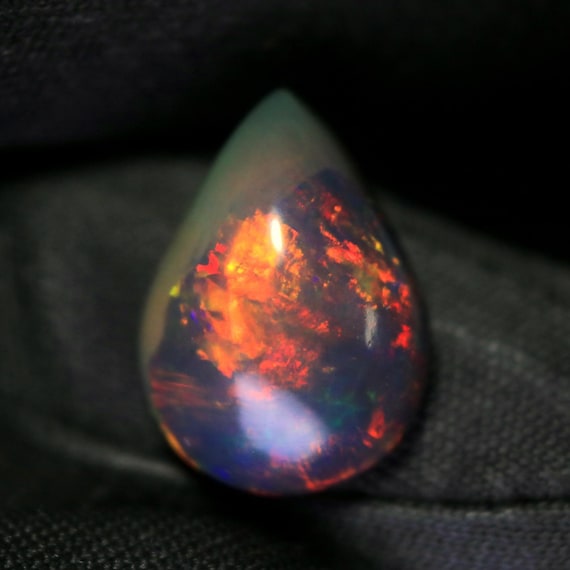 Welo Opal Gemstone, 3.30 CT Pear Cabochon, Multi Flashy Opal