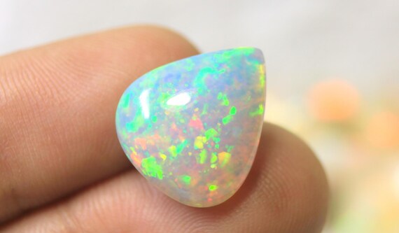 Natural Fire Ethiopian Welo Opal Cabochon: 9.75 CT Pear Multi Flashy Opal Loose Gemstone