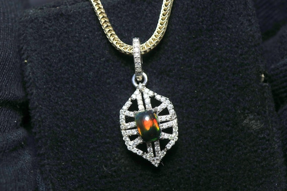 Black Ethiopian Opal Pendant Necklace: Sterling Silver Cushion Cabochon