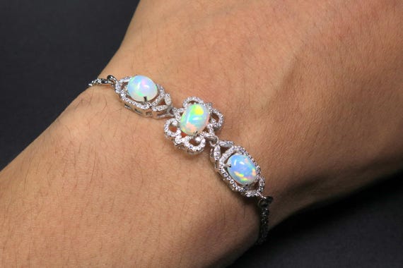 Ethiopian Fire Opal Bracelet, Adjustable Dainty Opal Chain, Statement Bridal Jewelry Gift For Her