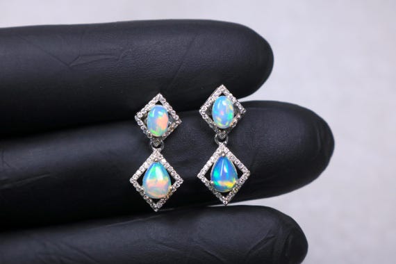 Twisted Infinity Ethiopian Opal Dangle Earrings, Elegant Bridal Halo Jewelry, Anniversary Gift for Wife