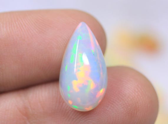 Pear Opal Loose Cabochon: 4.95 CT Genuine Multi Fire Ethiopian Opal Gemstone For Jewelry