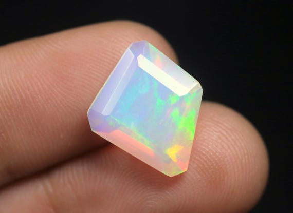 Faceted Ethiopian Opal Fancy Gemstone: 4.85 CT Multi Fire Opal Loose Stone Jewelry Making