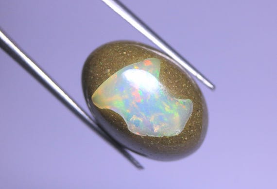 Natural Ethiopian Opal Cabochon: 10.00 Carat Rainbow Fire Oval Boulder Opal Gemstone