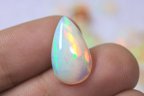 Wholesale Fire Opal Pear Cabochon: 5.80 CT Rainbow Ethiopian Opal Loose Gemstone Jewelry Making