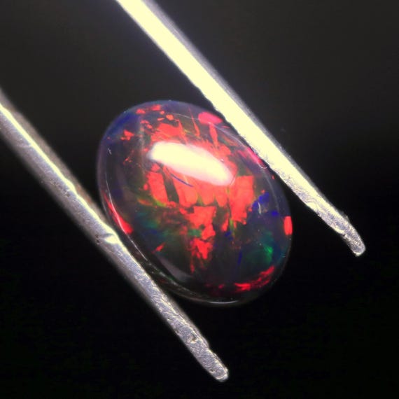 AAA Black Ethiopian Opal Gemstone, 2.00 CT Red Fire Welo Cabochon
