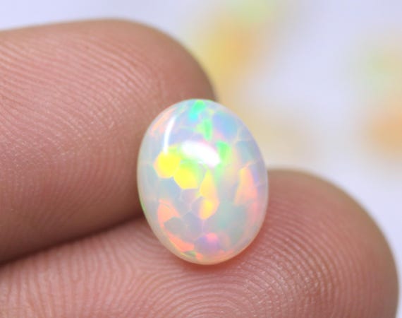 Play of Color Opal Loose Cabochon, Honeycomb Ethiopian Opal Gemstone For Jewelry (2.50 Carat)