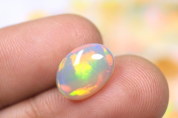 Ethiopian Fire Opal Cabochon, 2.40 Carat AAA++ Natural Rainbow Opal Loose Gemstone