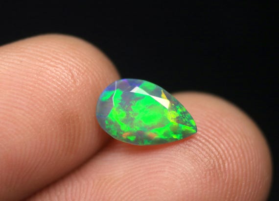 Ethiopian Black Opal Faceted Gemstone, 0.95 CT Natural Play of Color Opal Jewelry Stone