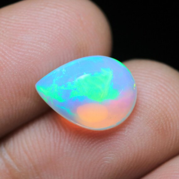 4.30 CT Teardrop Multi Flashy Ethiopian Opal Gemstone, Pear Shape AAA High Quality Loose Welo Opal Cabochon, Rare Fire Opal 13.50x8.80x7 MM