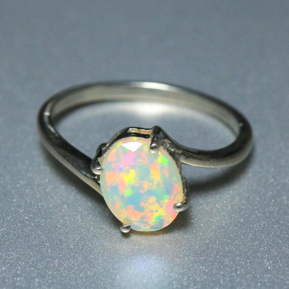 Faceted Fire Opal Ring: Sterling Silver, October Birthstone