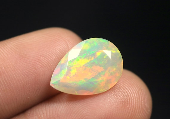 Faceted Ethiopian Welo Opal Gemstone: 4.05 CT Pear Multi Fire Opal Loose Stone