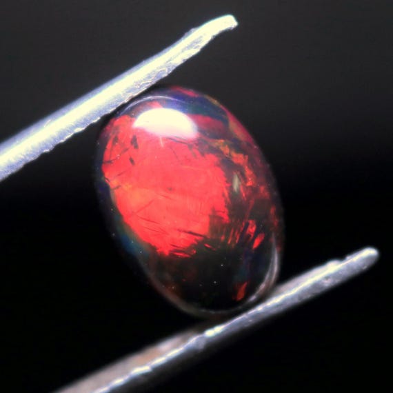 Red Fire Black Ethiopian Opal Gemstone, Oval Cabochon 1.85 CT