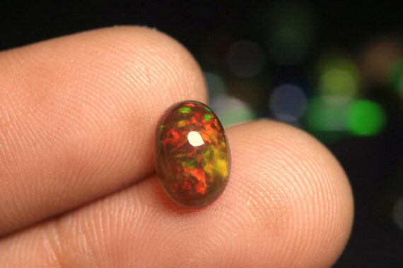 Ethiopian Welo Opal Cabochon: 1.20 Carat Multi Fire Black Opal Loose Gemstone, October Birthstone