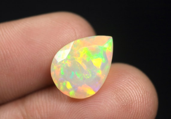 Ethiopian Fire Opal Faceted Gemstone: 4.40 CT Pear Shape Natural Welo Opal Loose Stone