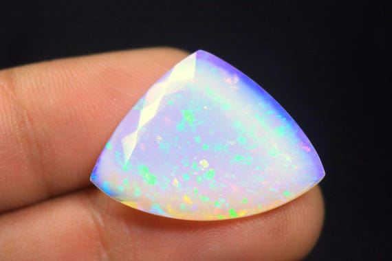 Faceted Ethiopian Fire Opal Gemstone: 14.20 CT Large Size White Opal For Jewelry Making