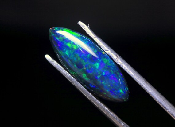 Natural Black Ethiopian Opal Marquise Cabochon | Vivid Blue Green Fire Gemstone (3.10 Carat)