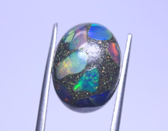 Natural Fire Opal Cabochon: 6.40 Carat Ethiopian Black Boulder Opal Loose Gemstone For Jewelry