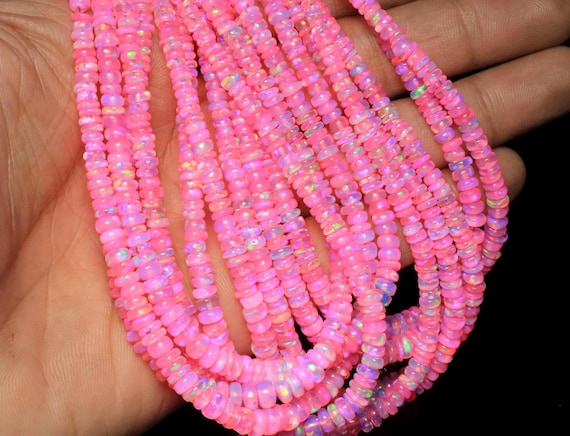 AAA Pink Ethiopian Opal Beads: Smooth Rondelle Gemstone (3-5 mm)