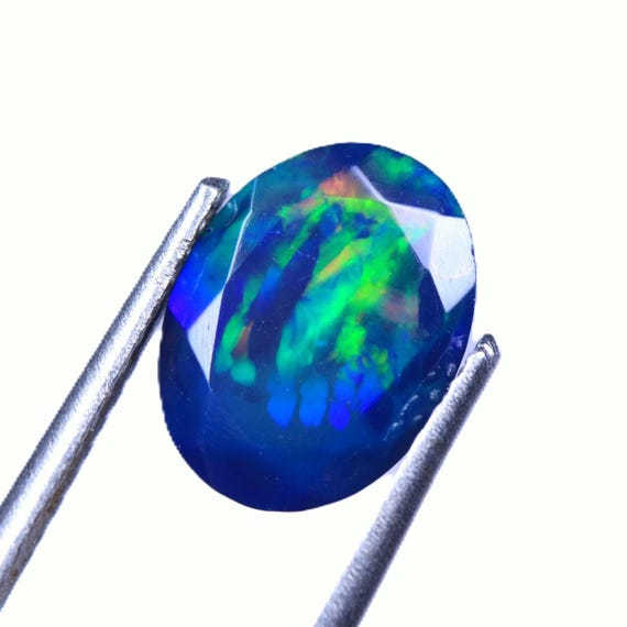 1.60 CT Faceted Oval Black Opal, Ethiopian Welo Opal Loose Gemstone