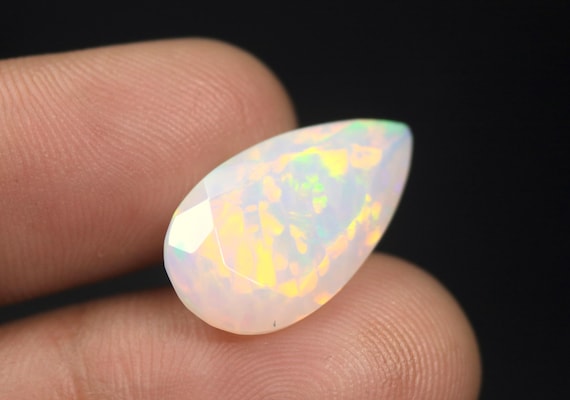 Faceted Honeycomb Ethiopian Opal Gemstone: 7.25 CT Large Size White Opal For Jewelry Making