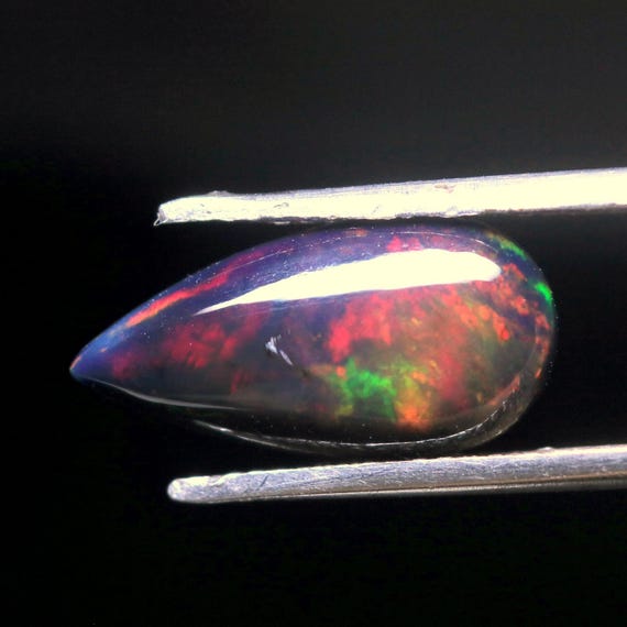 Ethiopian Opal Pear Cabochon: 2.30 CT Rare Fire Black Welo Gemstone
