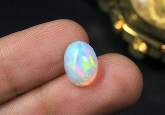 Natural Fire Ethiopian Opal Cabochon, 3.25 CT Oval Welo Opal Loose Gemstone for Jewelry
