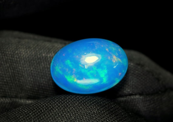 Blue Ethiopian Opal Cabochon, AAA Grade, Oval Welo Gemstone