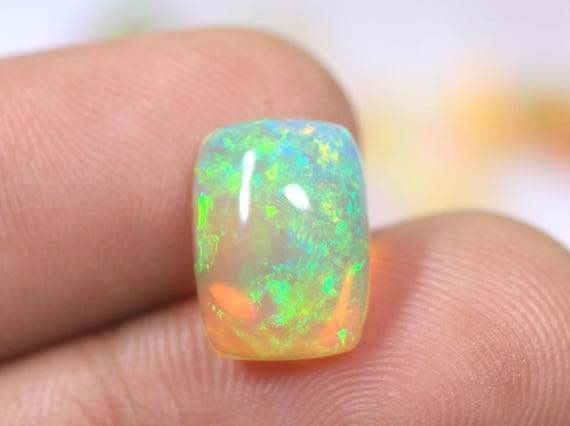 Rare Ethiopian Opal Cushion Cabochon: 3.50 CT Genuine Multicolor Jelly Opal Gemstone For Jewelry