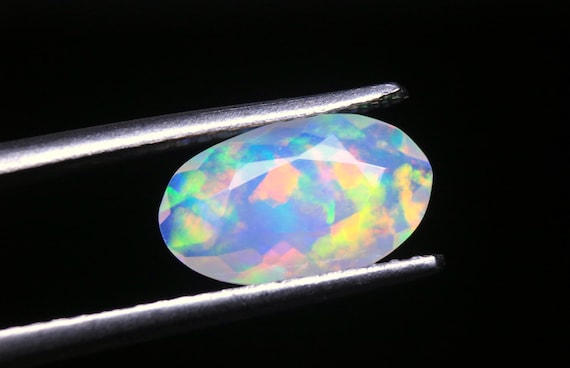 Faceted Opal Gemstone, 0.95 CT Oval Natural Ethiopian Loose Opal, Polished Stone Making Jewelry